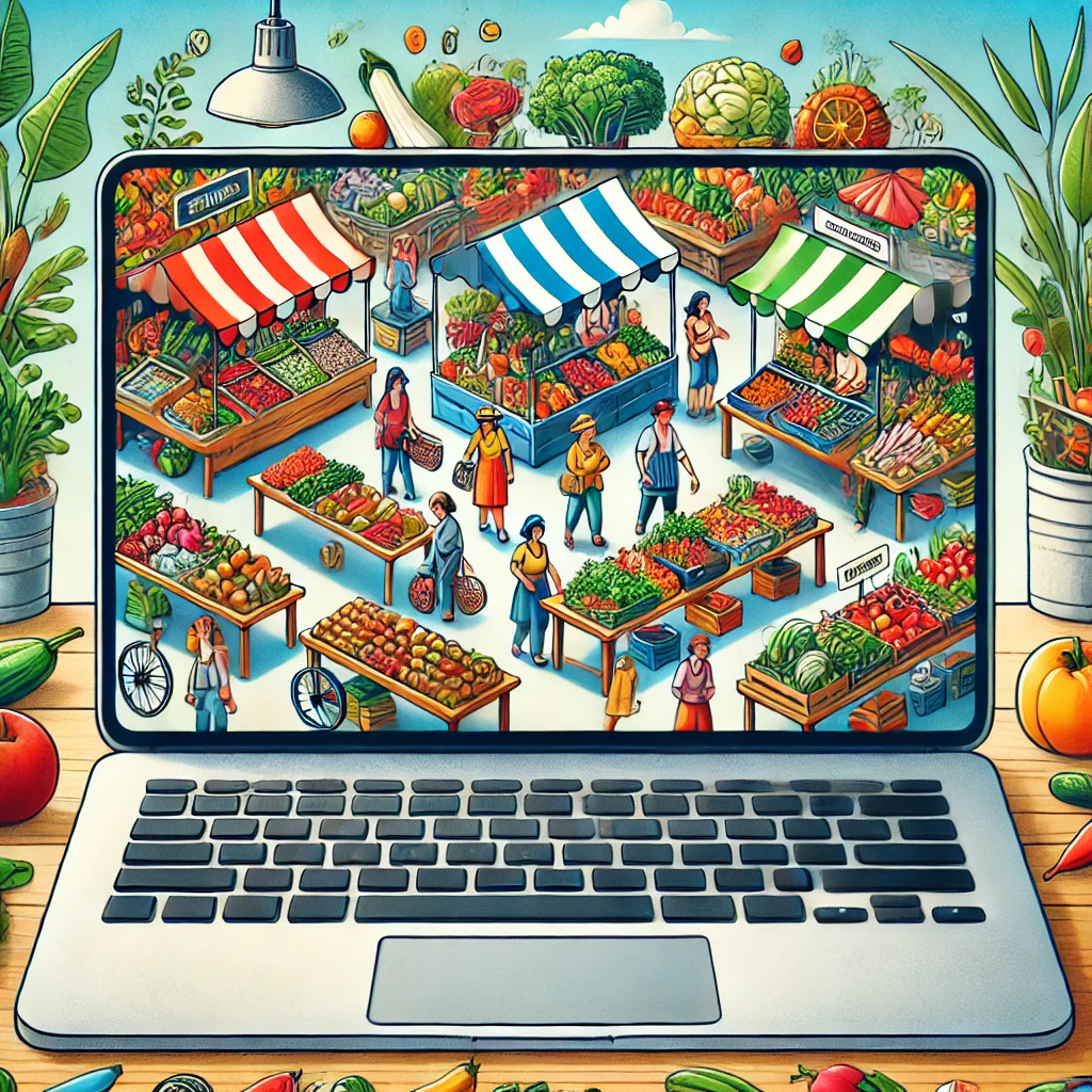 A busy online farmers market with lots of independent sellers